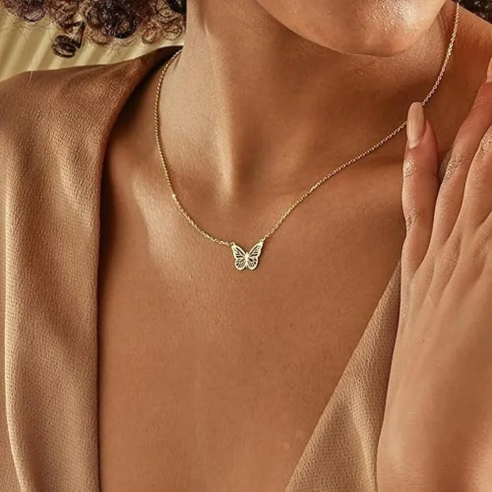 Neiman Marcus 14k Gold Plated Hollow Butterfly Pendant Necklace